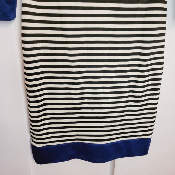 Isaac Mizrahi boat neck navy blue and white striped career midi dress size med - Picture 5 of 6